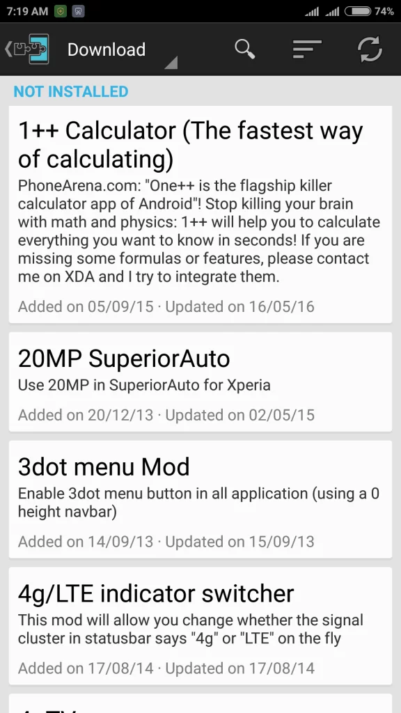 Download Option in Xposed Android Application